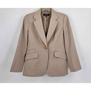 Talbots Petites Wool Blend One Button Tan Stretch Lined Blazer Jacket Pockets 0p